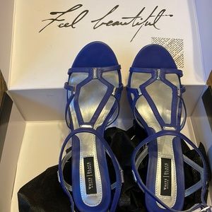 White House Black Market Strappy Heels, Indigo Size 7